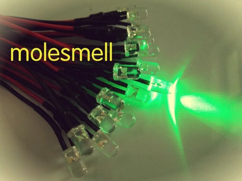 25Pcs 5Mm 24V สีเขียวน้ำล้าง LED ไฟชุดโคมไฟ Pre สาย5Mm 24V DC แบบมีสาย Led สีเขียว