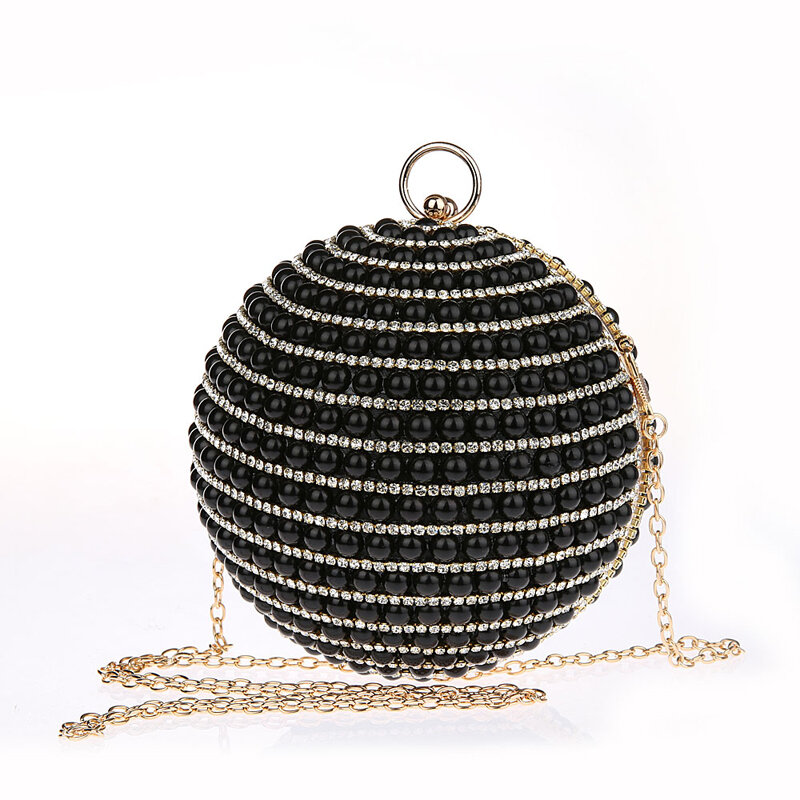 JaneVini New Designer Women Evening Bag Pearls Gold/Silver Beaded Ball Shoulder Bag Round Handbag Wedding Party Chain Bag 2018