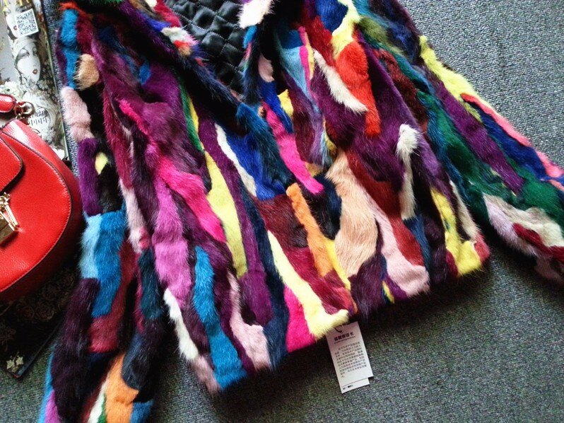 Visone genuino, moda femminile, multicolore, giacca colorata, con cappuccio, spedizione gratuita