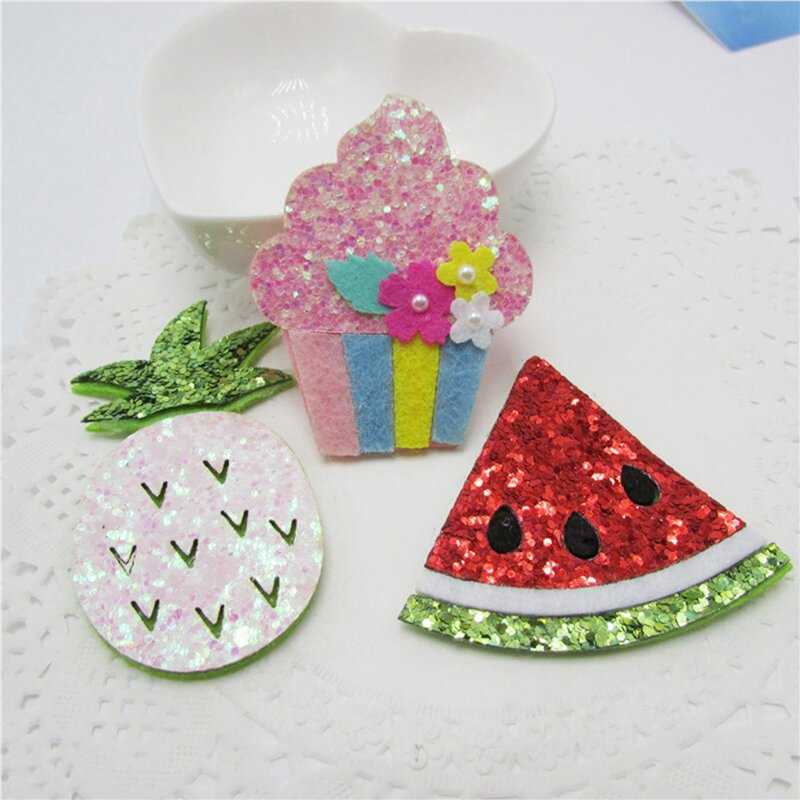50pcs/lot glitter sequin fruit pineapple watermelon ice cream padded applique patch for headwear ornament DIY accessories