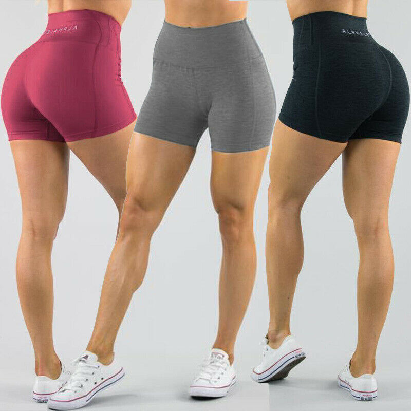 المرأة عالية الخصر الرياضة قصيرة تجريب تشغيل اللياقة البدنية طماق الإناث اليوغا السراويل بنطلون ضيق لليوجا والجيم مع جيب الجانب