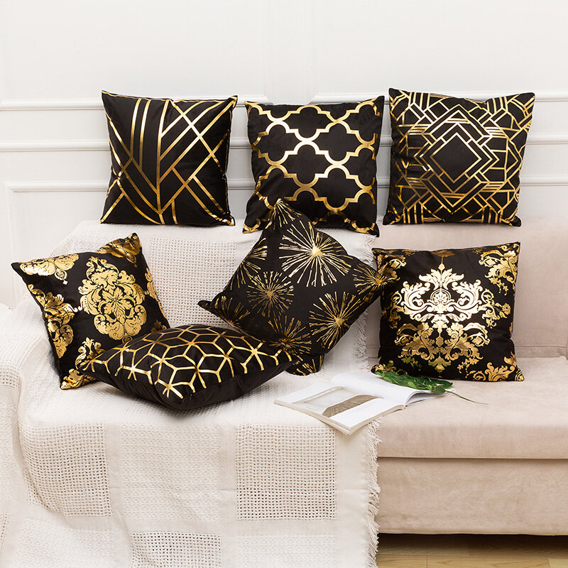 Ruldgee fronha de almofada com travesseiro dourado, fronha decorativa preta e branca, pintada de ouro e natal, capa para sofá, capa de almofada