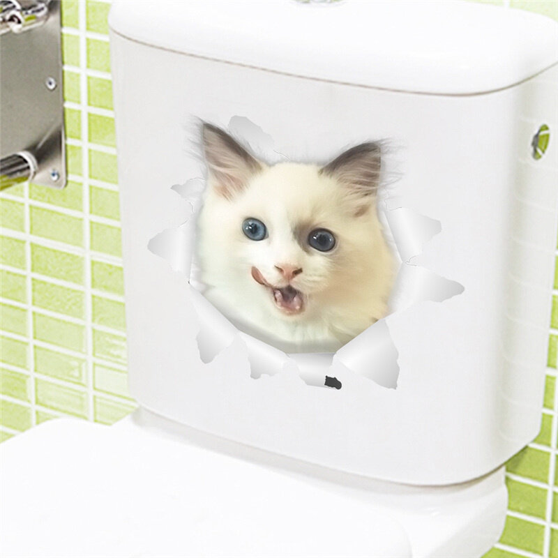 생생한 3d 구멍 고양이 개 동물 화장실 스티커, 홈 인테리어 Diy 화장실 화장실 Pvc 포스터 새끼 고양이 강아지 만화 벽 아트 데칼