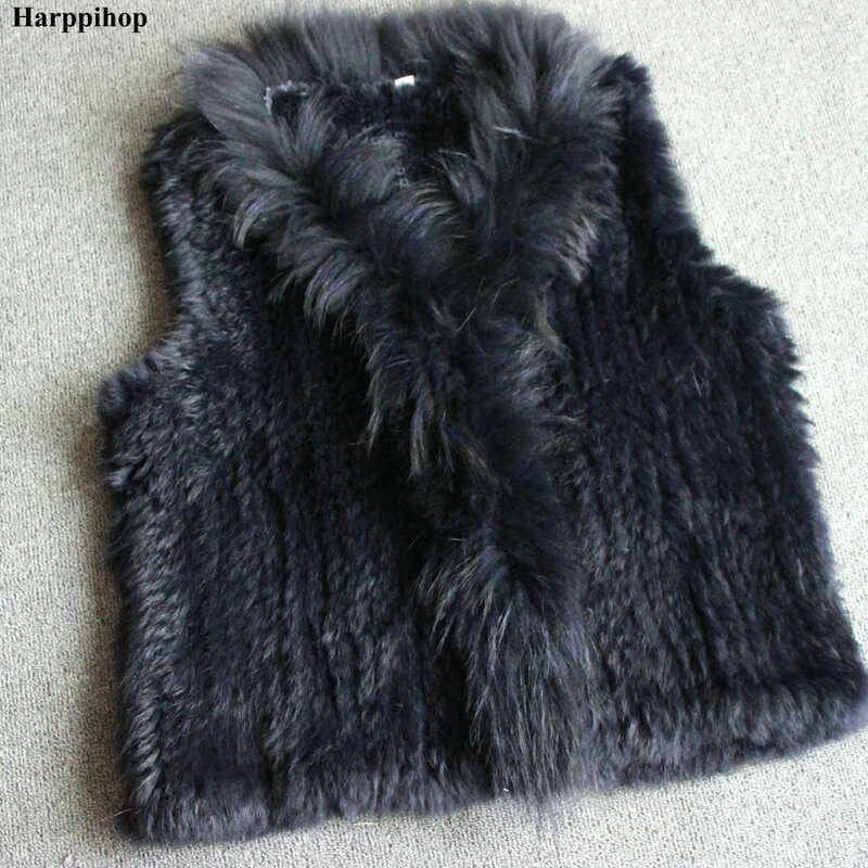 2023 new Women Genuine Natural Real rabbit fur Knitted Vests /Waistcoat/ gilet /coats with  Raccoon Fur collar vest 20 colors