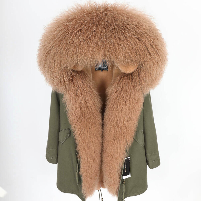 여성 겨울 코트 20 MAO MAO KONG 패션 여성 고급 양고기 모피 파카 몽골 양 모피 후드 코트 아웃웨어 겨울 자켓
