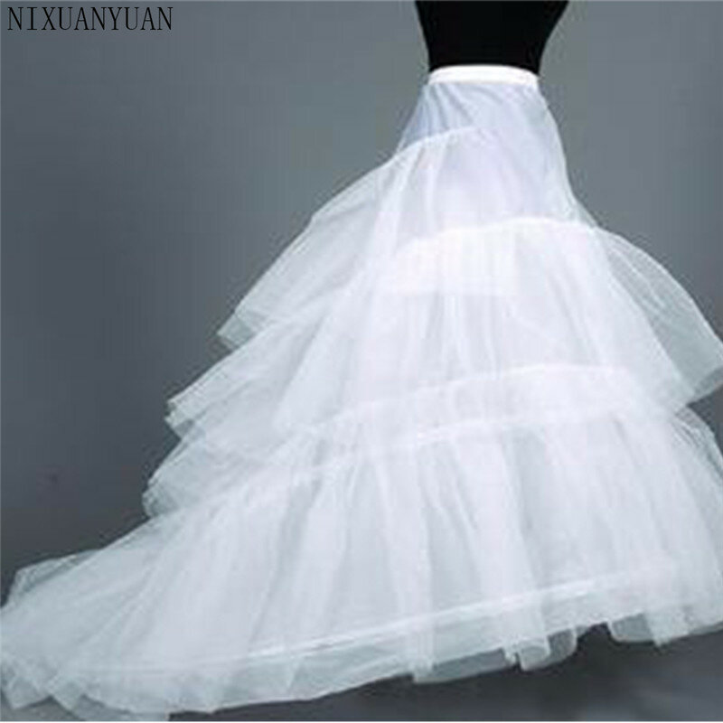 Fashion High Quality Romantic White Hoop 3 Layers Skirt Crinoline Petticoat Underskirt Slips Wedding Gown Train Free Shipping