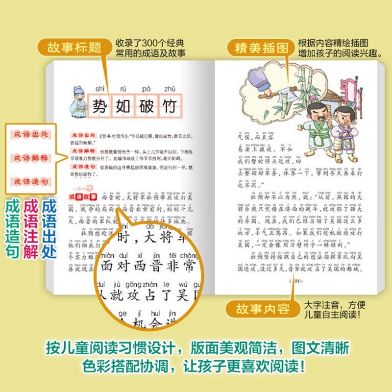 Chinês Pinyin Imagem Livro para Crianças, Livro Inspirado, Palavra Livro de História, Caracteres Chineses, Sabedoria