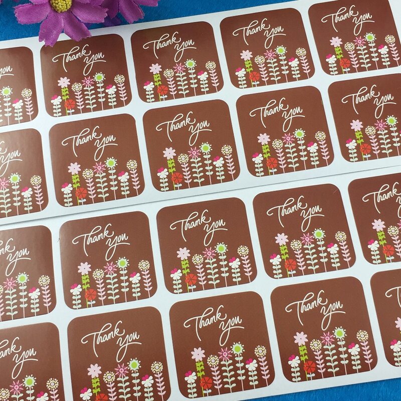 Pegatinas marrones de 3,5x3,5 cm, etiquetas adhesivas de agradecimiento hechas a mano para embalaje de pasteles/dulces/Chocolates, pegatinas autoadhesivas