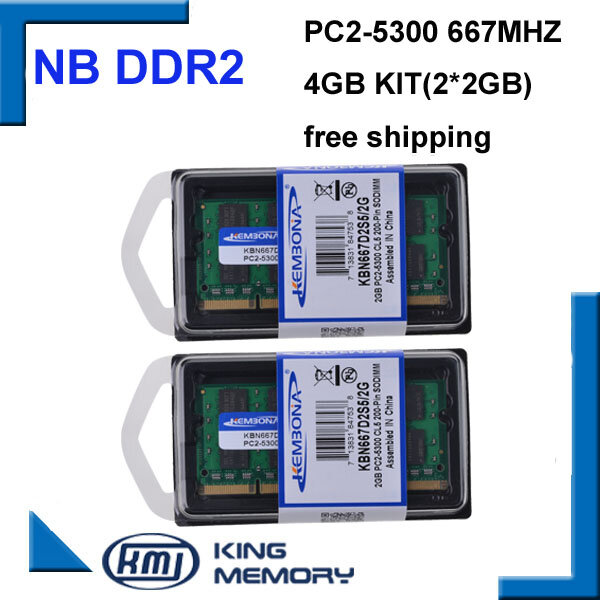 KEMBONA ยี่ห้อใหม่4GB 2X2GB PC2-5300S DDR2-667 667Mhz 2Gb 200pin DDR2หน่วยความจำแล็ปท็อป PC2 5300 667โมดูลโน้ตบุ๊คจัดส่งฟรี