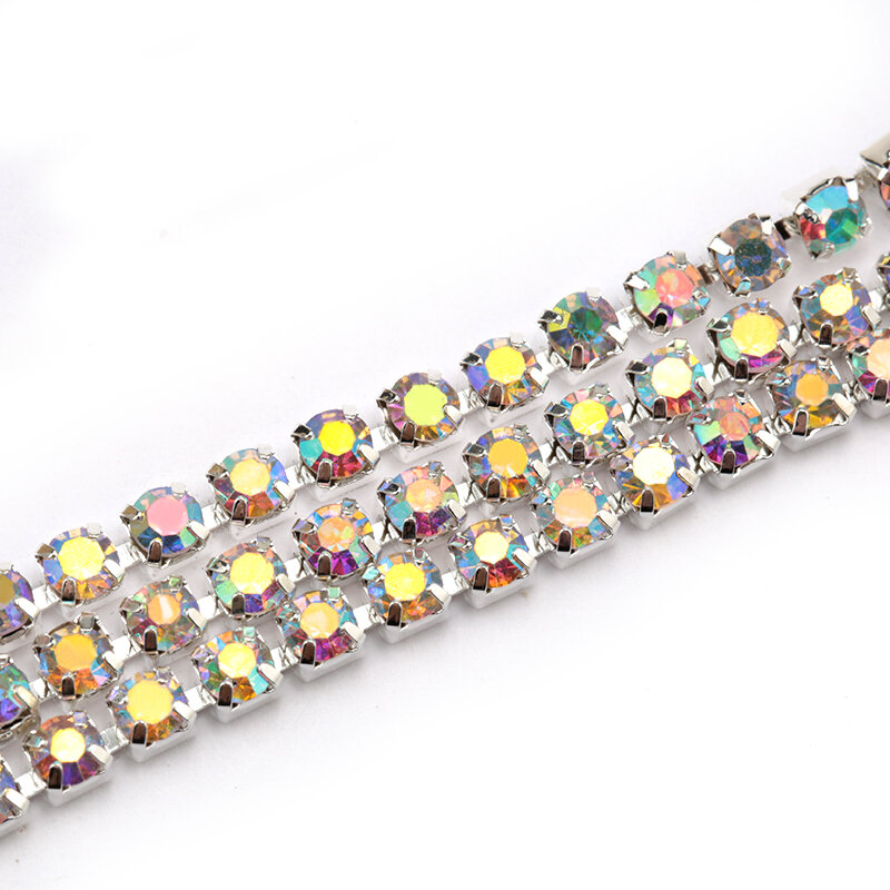 1Yard 10Yard/Rol SS6-SS16 Rantai Berlian Imitasi Kristal Glitter Lem Jahit untuk Pakaian DIY Aksesori Garmen Rantai Cangkir Potong