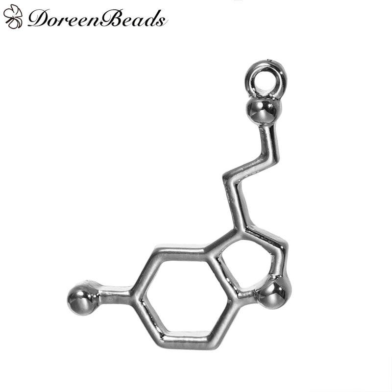 DoreenBeads moda Metal molekuła chemia nauka Charms serotoniny kolor srebrny wisiorki naszyjnik DIY biżuteria prezent, 10 sztuk