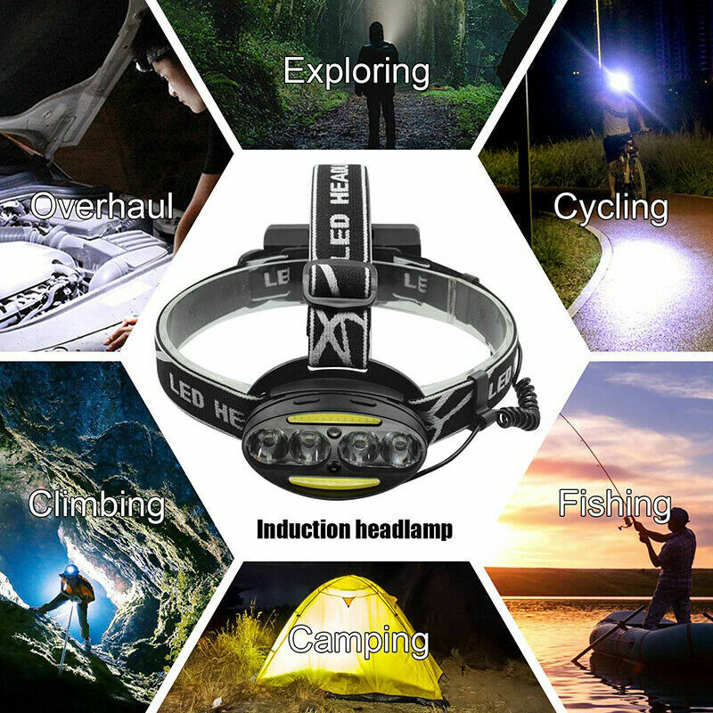 Motion latarka czołowa z czujnikiem reflektor COB lampa czołowa USB akumulator wodoodporna głowica indukcyjna na podczerwień Flashligh Fishing Camping