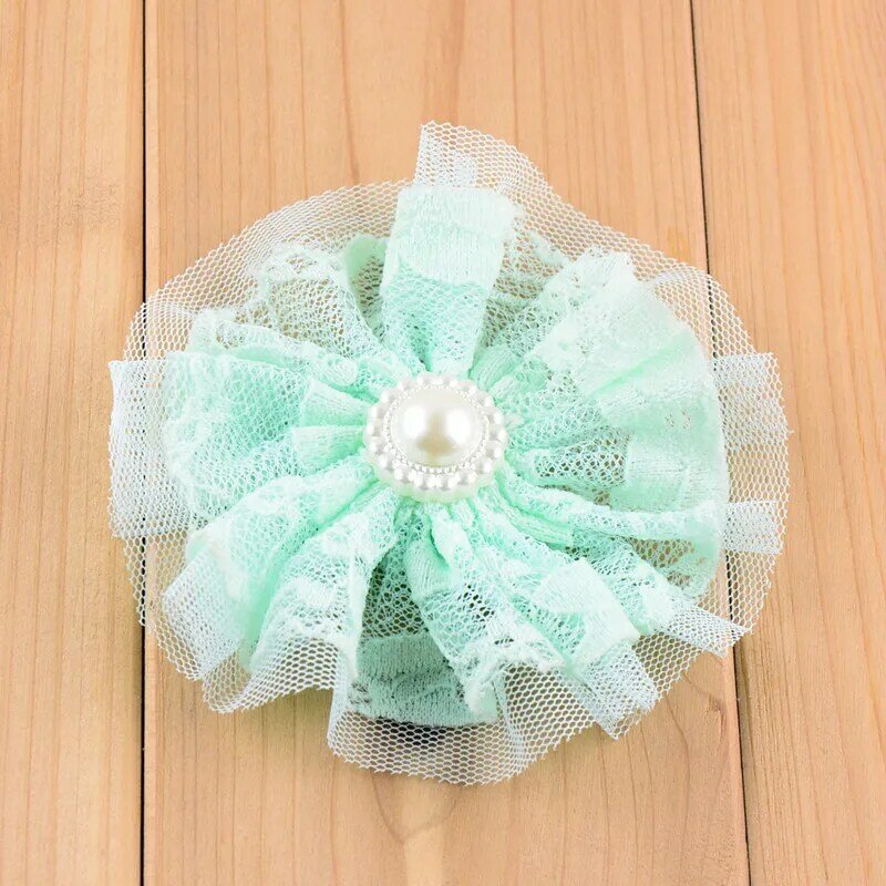 100 pcs/lot , Soft Tulle Lace Ballerina Fabric flower with Pearl Center