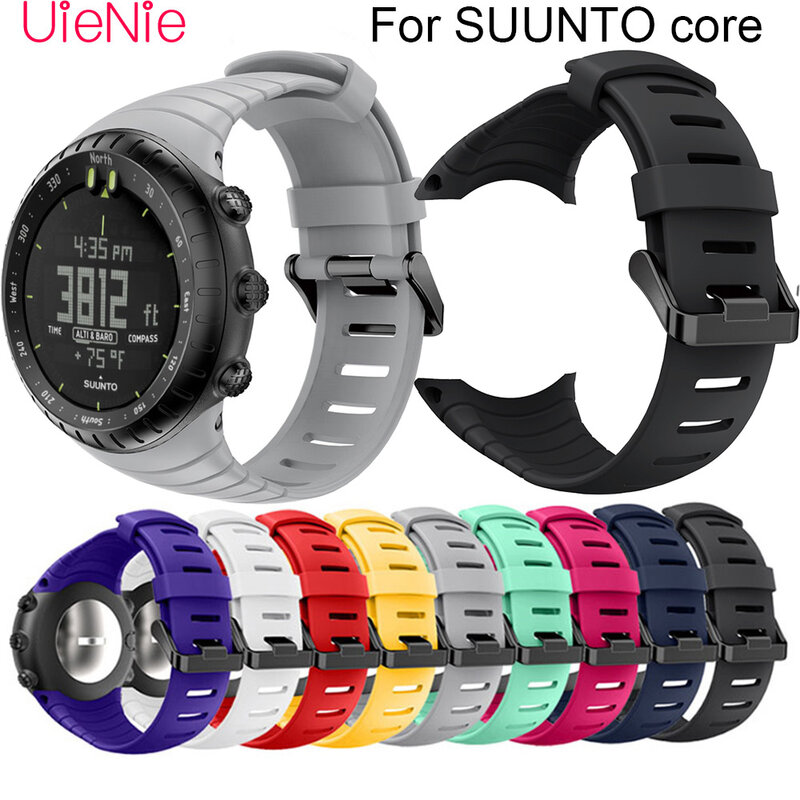 Tali Jam Tangan Silikon Lembut untuk Suunto Core Gelang Olahraga Pergelangan Tangan dengan Gesper Logam untuk Aksesori Jam Tangan Pintar Suunto Core