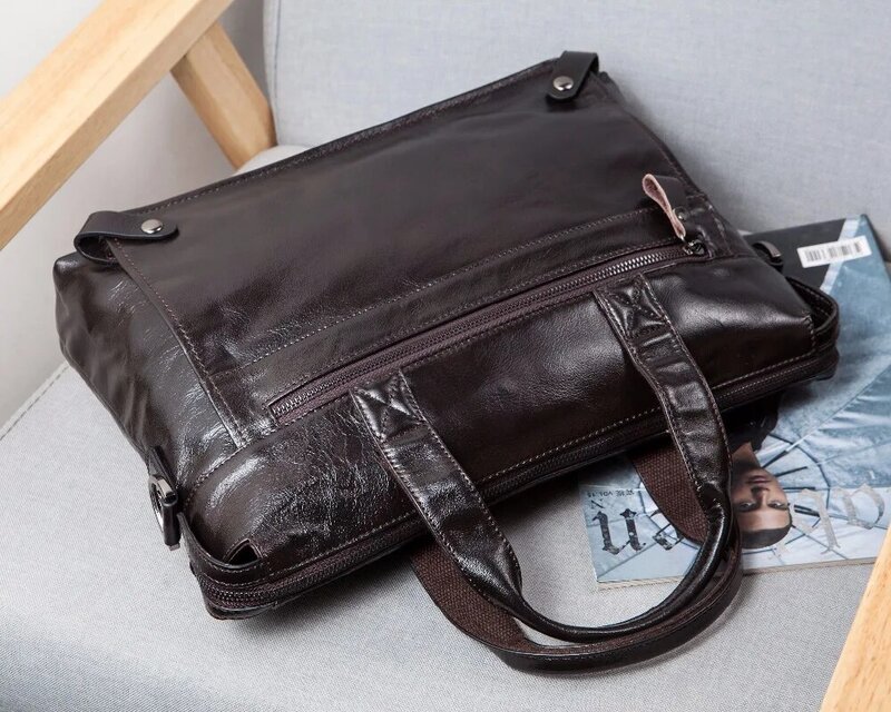 WESTAL Men's Leather Handbags Totes 14 Inch Laptop Bags Male Shoulder Bag Business Briefcases Crossbody Messenger Bag Document