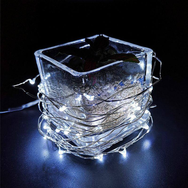 Светодиодный фонарь с серебряной проволокой, 2 м, 3 м, 5 м, 10 м, водонепроницаемое праздничное освещение для сказочной рождественской елки, ...