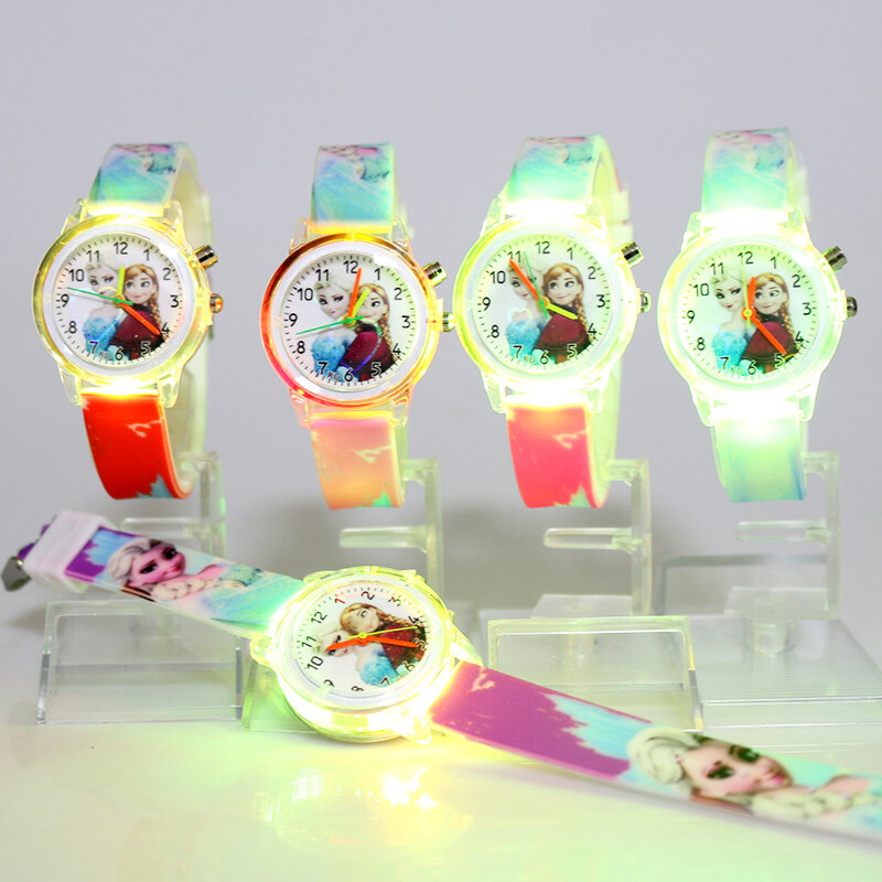 Relojes de princesa Elsa para niños, reloj de pulsera con fuente de luz colorida de Spiderman para niños y niñas, regalo de fiesta, reloj femenino