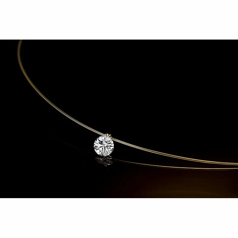 Женское Ожерелье из стерлингового серебра 925 пробы, сверкающий циркон, невидимая прозрачная леска, кулон, чокер, Ювелирное Украшение
