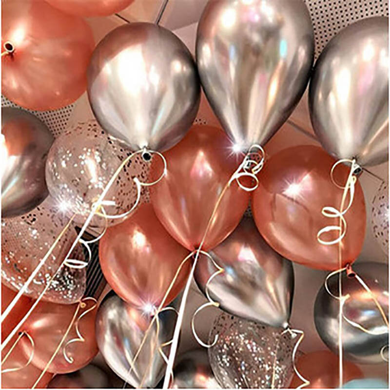 Balões metálicos em látex, balões metálicos dourados e rosas, decoração para festa de aniversário e casamento de dia dos namorados