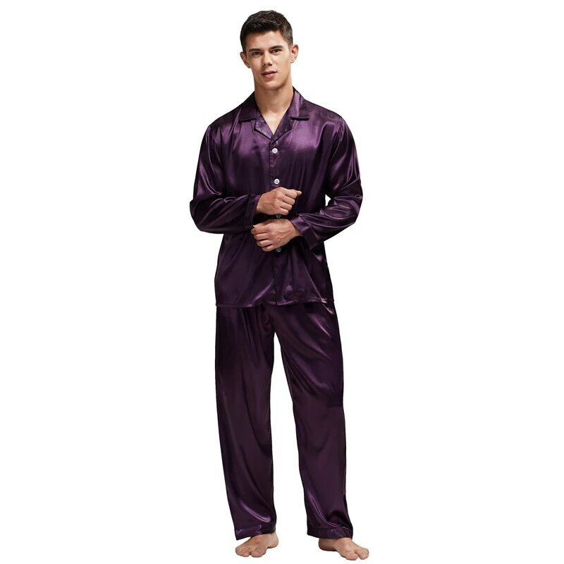 Conjunto de pijama de seda masculino, pijamas sexy de seda cetim macio para homens camisola masculina de verão