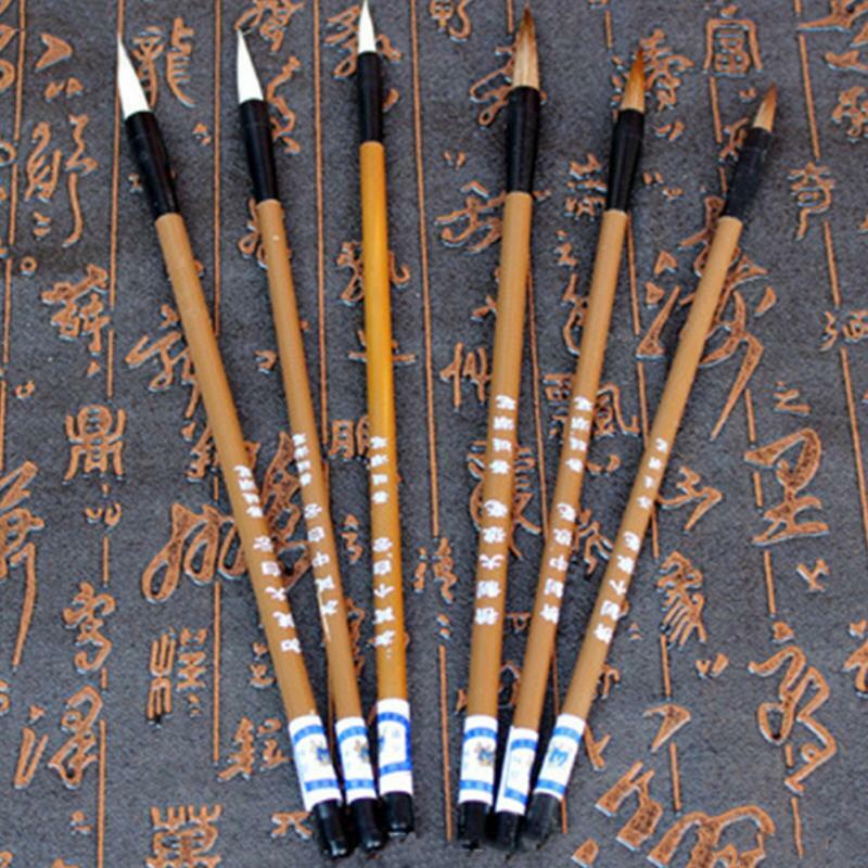 6 Buah/Set Cina Tradisional Awan Putih Bambu Serigala Rambut Menulis Sikat untuk Lukisan Kaligrafi Berlatih Menulis Kuas