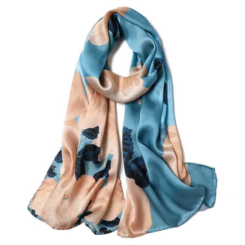 DANKEYISI-bufanda de seda pura para mujer, chal largo enrollado a mano, estampado Floral, chal de seda Natural genuino