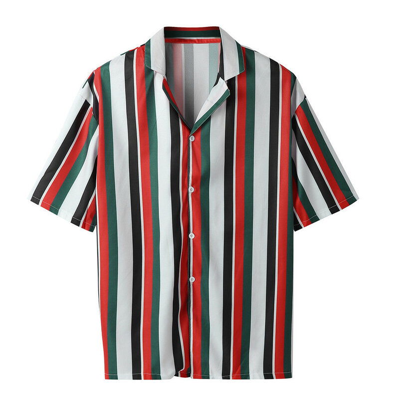 Womail moda męska koszule na co dzień Multicolor paski Lapel koszule z krótkim rękawem bluzka mężczyźni koszula lato 2019 New Arrivals