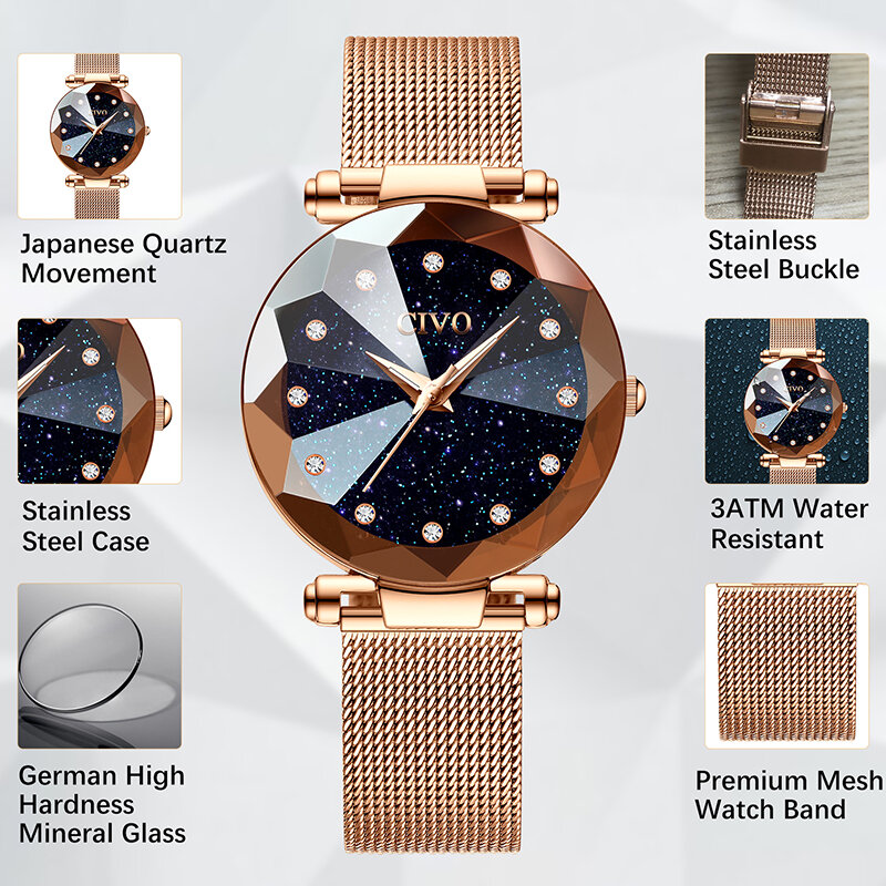 Reloj de pulsera de malla de acero resistente al agua para Mujer Reloj de pulsera Reloj de cristal para Mujer Bayan Saat