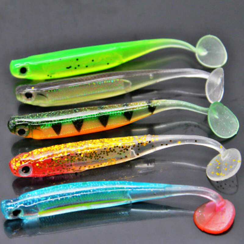 5 pieces / soft fishing bait 70mm 90mm 2g 5g T-tail fish fishing bait rainbow colored sequins swing autumn winter ice fishing ba