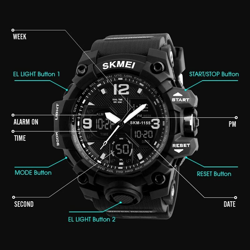 Skmei-relógio de pulso esportivo digital masculino, à prova d'água, à prova de choque, eletrônico, militar, moda, para homens