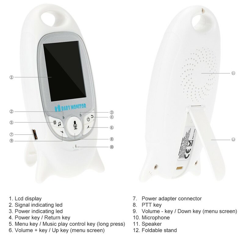 VB601 Monitor de vídeo inalámbrico para bebé batería recargable Nanny cámara con control de temperatura de pantalla de 2 pulgadas Audio bidireccional