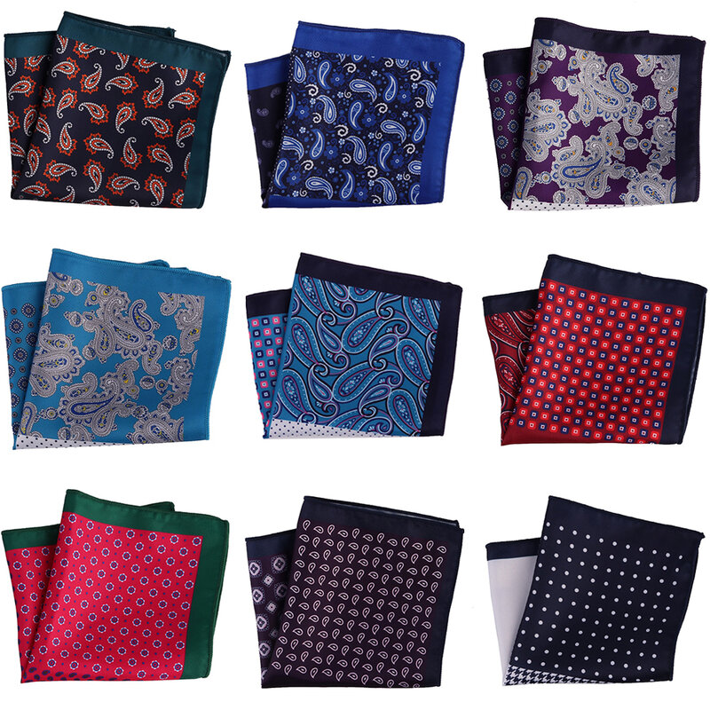 Tailor Smith Men's Hankerchief Paisley Polka Dot Floral Printed Hankies Polyester Hanky Business Pocket Square Chest Towel Gifts