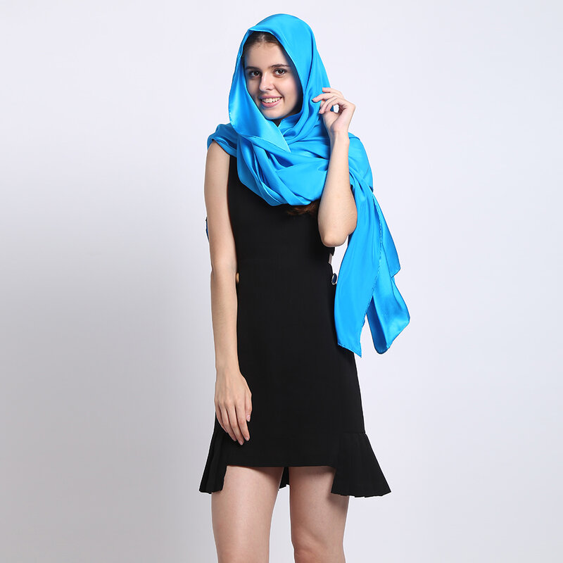 100% satyna jedwabna długi szalik 110X200cm Plus rozmiar kobiety szaliki i szale zwykły styl kolorów