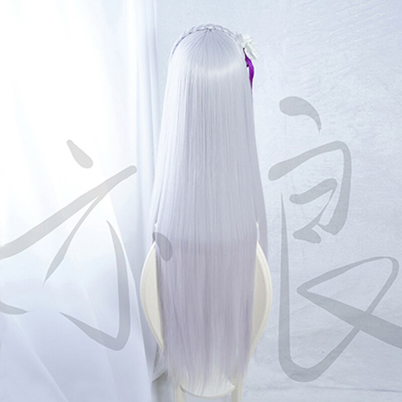 100cm Long Silver Purple Re: Life in a Different World from Zero Emilia Heat Resistant Hair Cosplay Costume Wig + Free Wig Cap