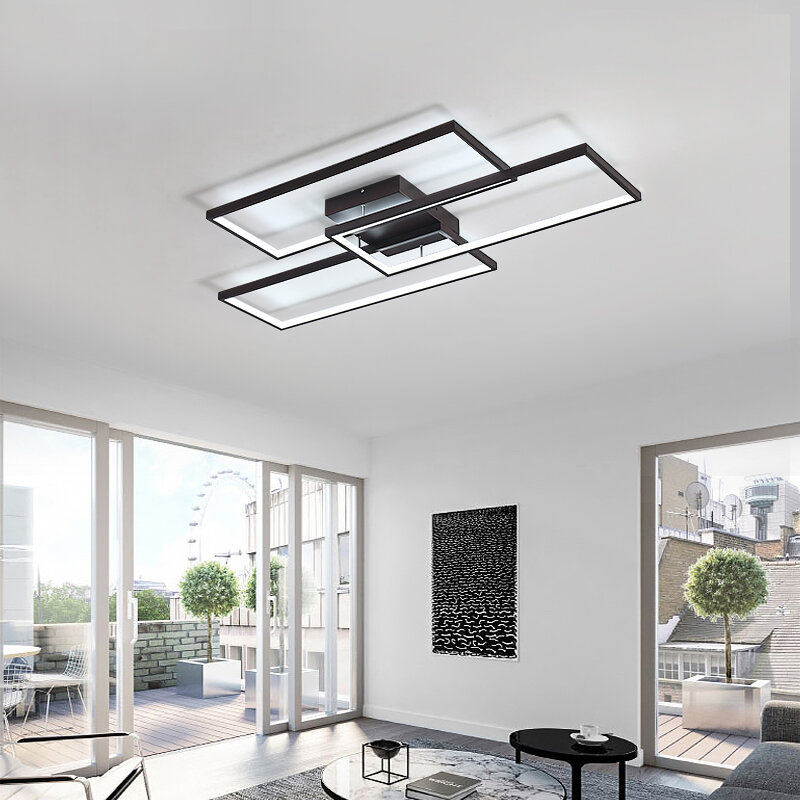 Lâmpada de teto LED retangular regulável, cor preto e branco, decoração moderna, sala de estar e quarto, 110v, 220v