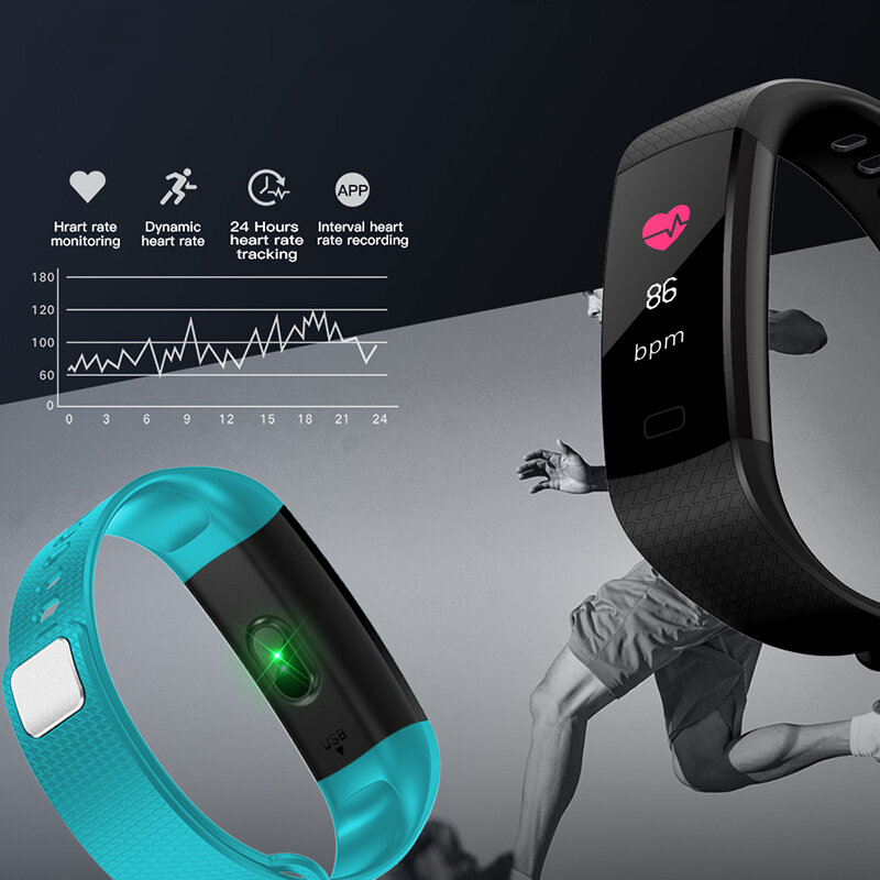 Y5 pulsera inteligente Bluetooth pantalla de Color Monitor de ritmo cardíaco Medición de la presión arterial rastreador de Fitness reloj inteligente resistente al agua