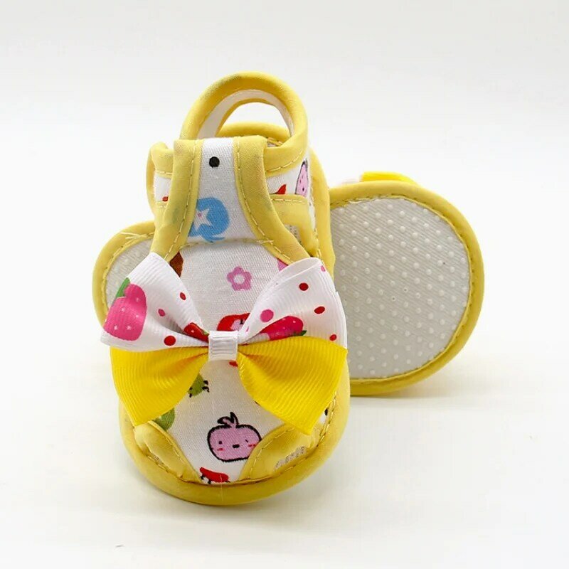 Sandalias de verano con estampado de lazo para niña recién nacida, zapatos transpirables de estilo princesa con lazo, 0 a 18 meses