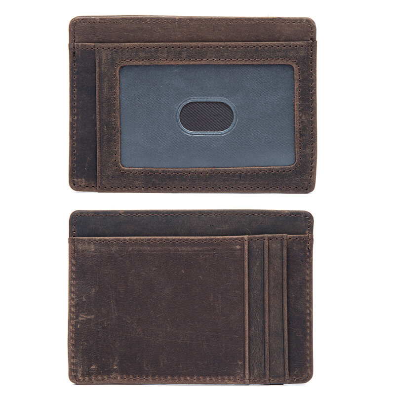 Porte-cartes unisexe mince rétro, cuir véritable, cuir de vachette souple, mini sac à main fin pour cartes bancaires de crédit, petits portefeuilles pour hommes et femmes