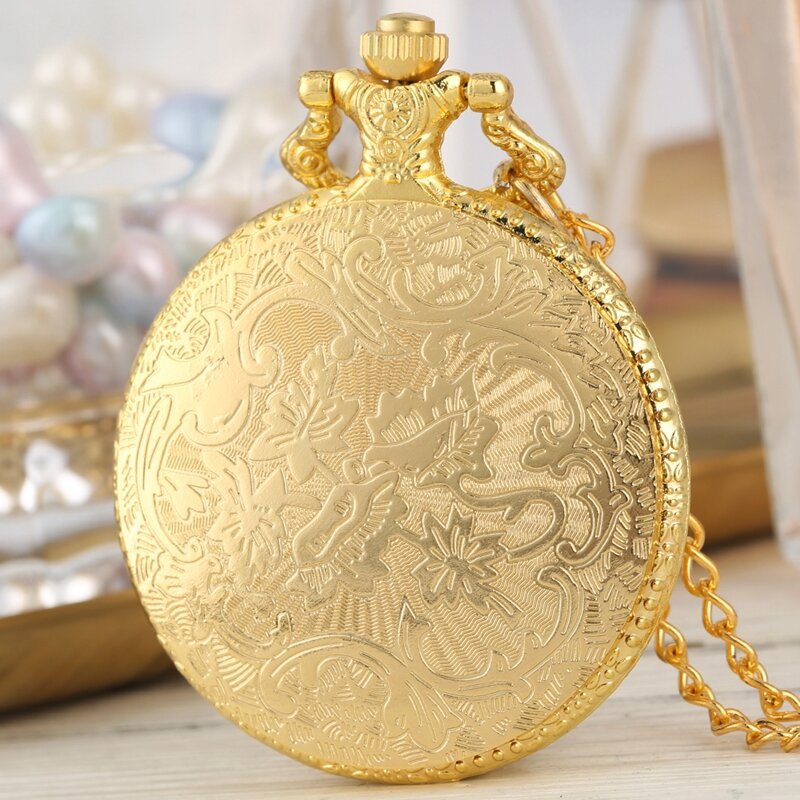 Royal Gold Shield Crown Pattern orologio da tasca al quarzo Top Luxury collana pendente catena Steampunk orologio da collezione gioielli regali