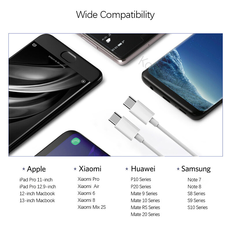 Cable de datos de carga de 2m USB-C para Apple iPad Macbook Pro Huawei Xiaomi teléfono móvil Samsung PD Cable de alimentación de carga rápida USB tipo C