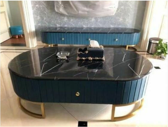 TV Stand blue / white shiny Living Room TV monitor stand mueble oval edge cabinet mesa+tv table stand + Coffee centro Table