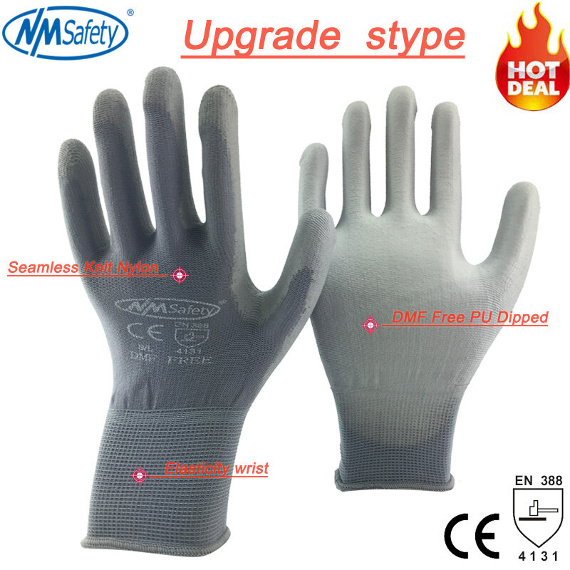 NMSafety-EN388 4131X 13 게이지 나일론 뜨개질 작업 안전 보호 장갑, 산업용 범용 작업 장갑