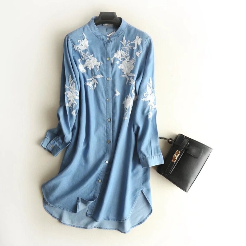 Bestickte bluse shirt tops 2018 für frauen weibliche damen elegante bluse shirt mit stickerei frauen tops und blusen DD1494 S