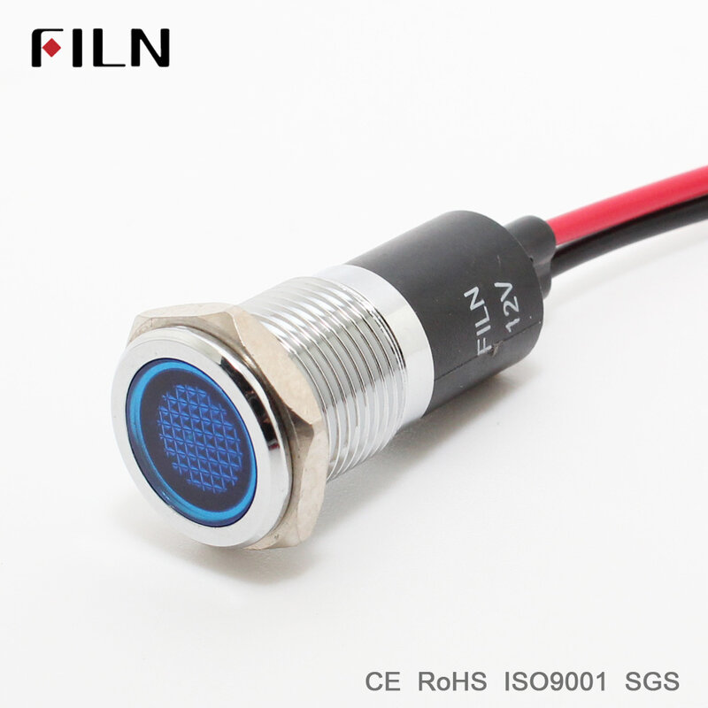 Luz indicadora de Metal, lámpara de señal piloto de 14mm con cable de 20cm, 6V, 12V, 24V, 110V, 220v, led rojo, amarillo, azul, verde y blanco