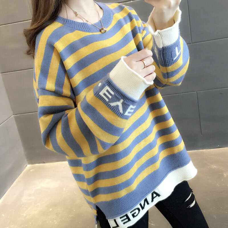 Women's Sweaters Autumn Winter New Fashion Loose Pullover Sweater Ladies Casual letter stripe Knitted Sweater Tops Pullover