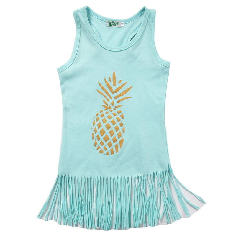 Toddler Kids Infant Baby Girls Dress Cotton Fruit Pineapple Sleeveless Beach Style Tassel Party Dresses Summer Sundress