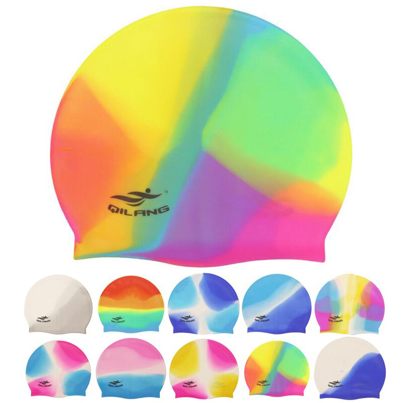 Áo Nam Nữ Rainbow Nhiều Màu Sắc Silicon Chống Thấm Nước Tai Dài Bảo Vệ Tóc Bể Bơi Mũ Bơi Đồ Bơi Mũ Dành Cho Người Lớn