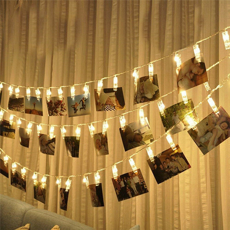 10 20 40 LED Garland Card Photo Clip Led String Fairy Lights Battery Operated Christmas Garlands Wedding Valentines Decoration