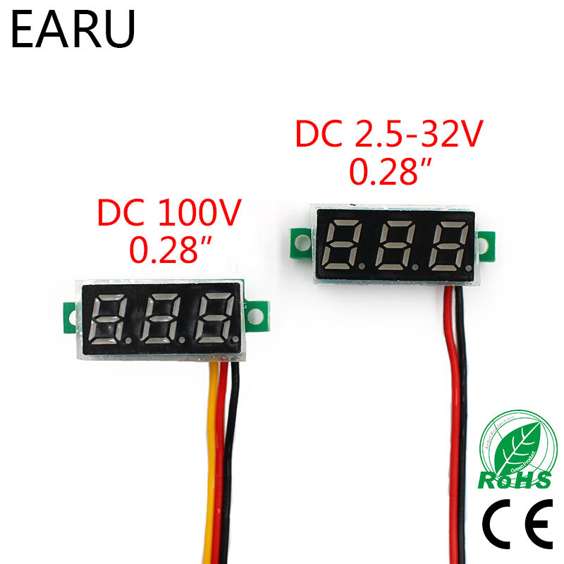 DC LED voltímetro digital, carro testador de tensão de energia móvel, detector automático, vermelho, verde, azul, amarelo, 0-100V, 12V, 0,28"