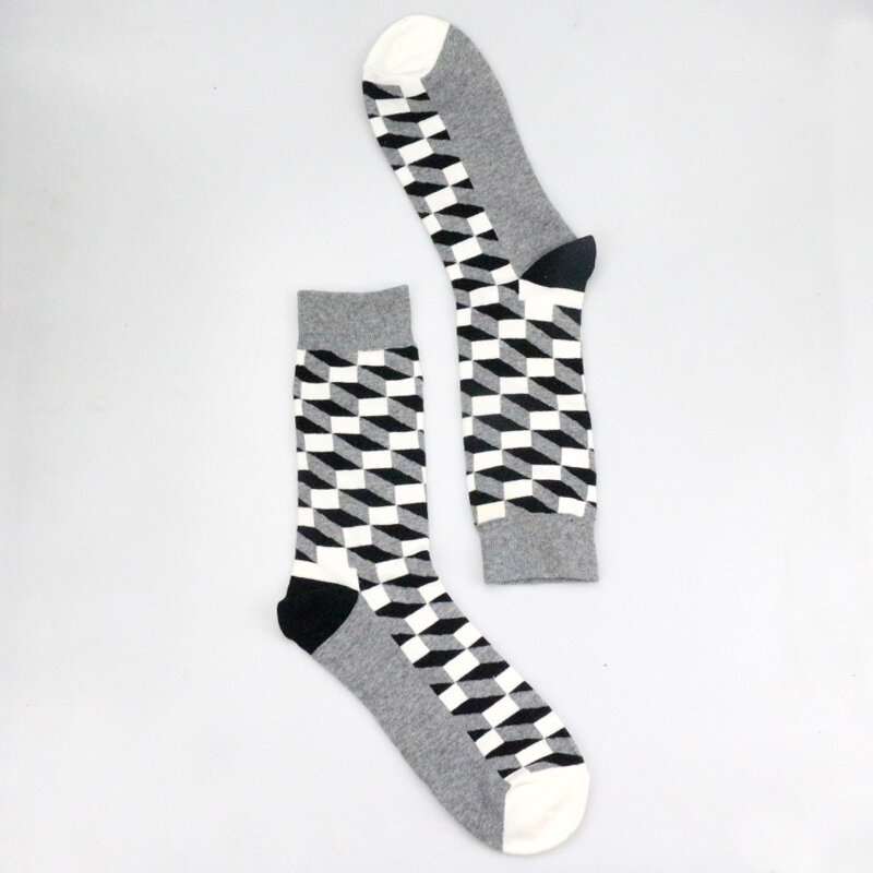 Calcetines de algodón con estampado de cuadros para hombre y mujer, calcetín divertido con estampado de cuadros y rayas, estilo europeo